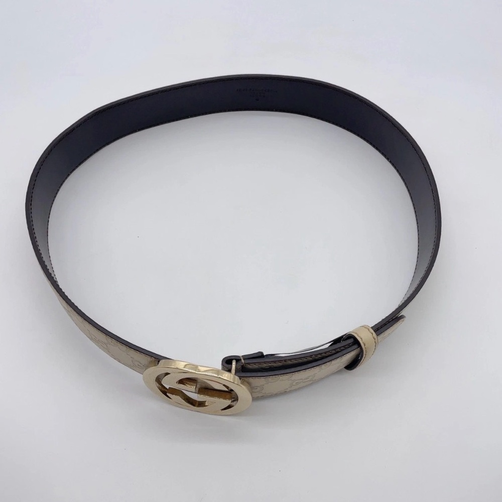 Auth GUCCI Interlocking G Guccissima Leather Ivory 85/34 Belt W/Dust bag - Picture 8 of 13